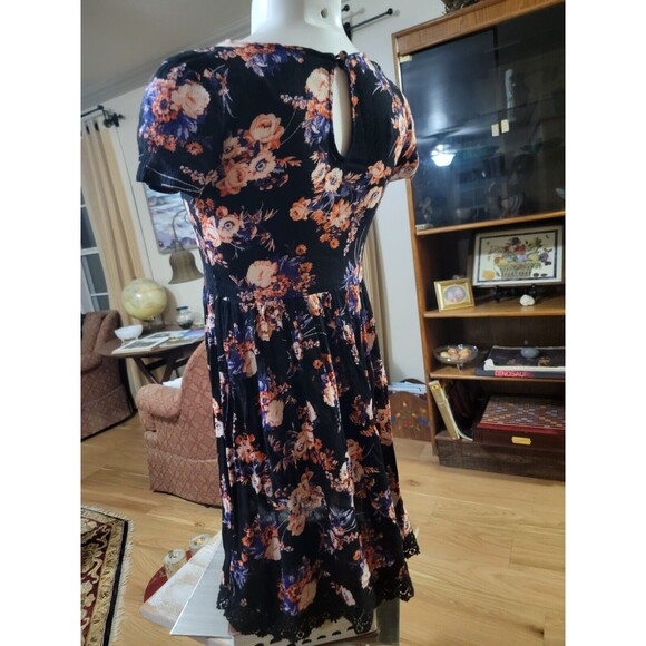 NEW LOOK casual summer cover-up/ dress, black w/ floral, US 4 UK 8 - Picture 14 of 15